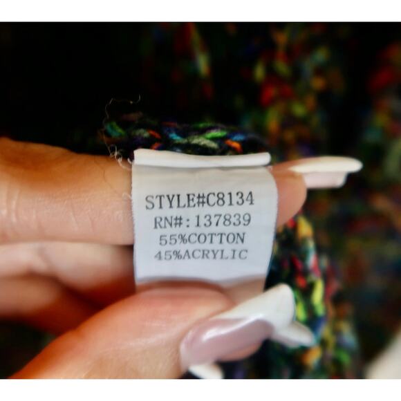 Debut Open Multi Color Midi Cardigan Sweater Black Rainbow Medium Anthropology - Picture 4 of 5